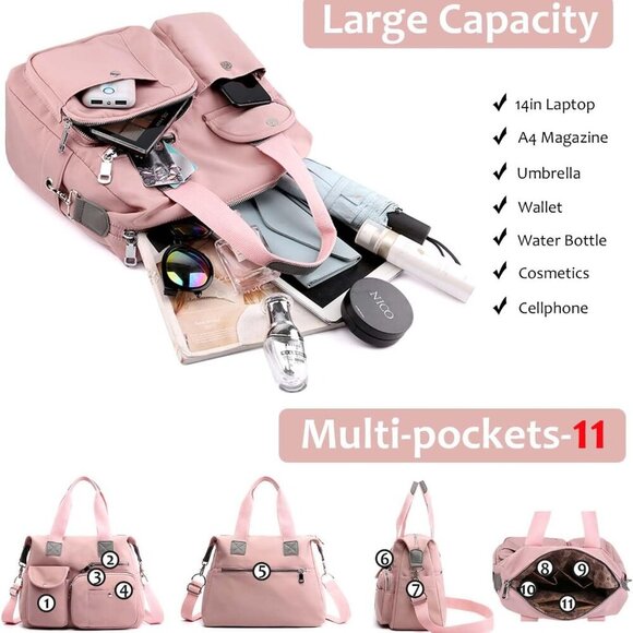 Women Utility Tote Bag Teacher Purses and Handbags for Nurse Waterproof Nylon Mu - Picture 2 of 6